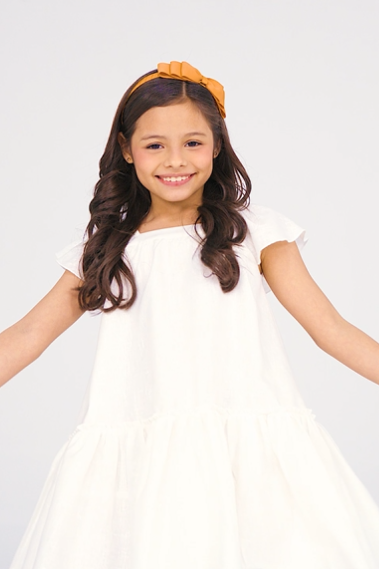 Vestido niña lino ivory  forrado en 100% algodón