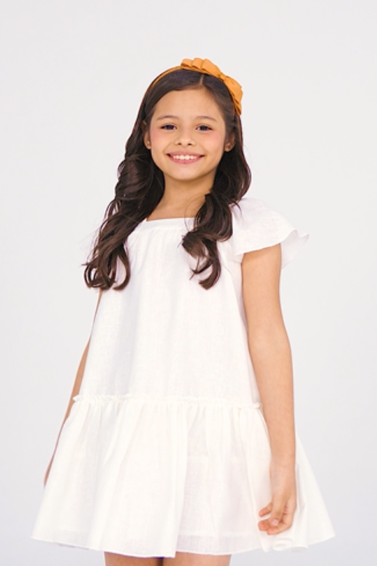 Vestido niña lino ivory  forrado en 100% algodón