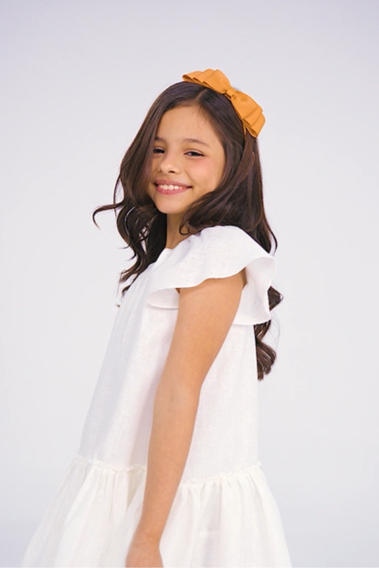 Vestido niña lino ivory  forrado en 100% algodón