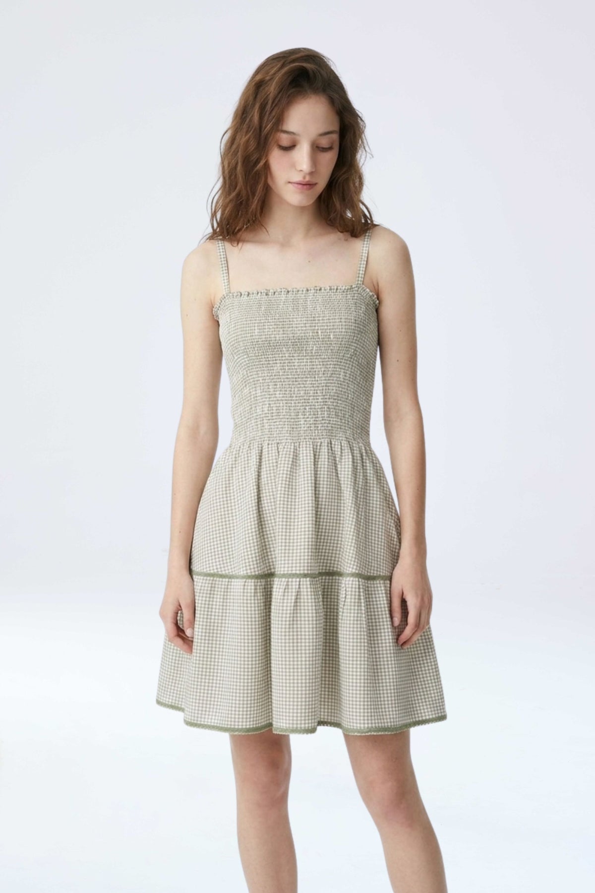 Vestido corto vichy para mujer con tirantes finos
