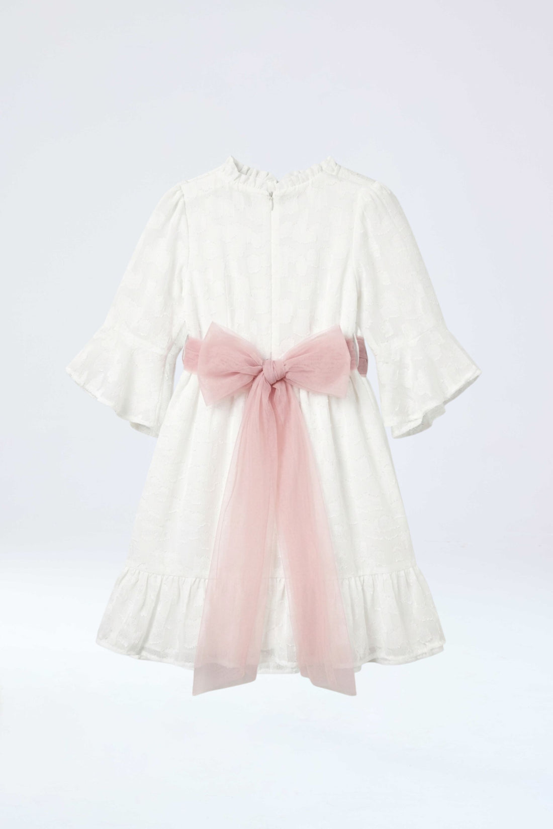 Vestido primera comunión en gasa lazo palo rosa para niña